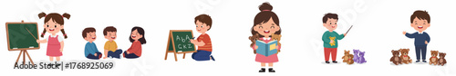 Cute Cartoon Style Kindergarten Learning Activity Scene Illustration