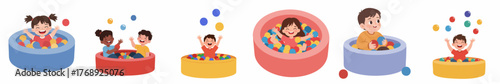 Flat Design Cheerful Children Ball Pit with Colourful Balls Illustration