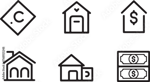 Real Estate Property and Home Outline Vector Icon Set
