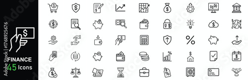 Finance Line Icon Set, Business, Banking, and Money Symbol Collection