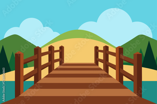 Rustic Bridge Wood Railing Detail Background Illustration