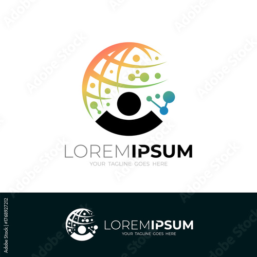 Globe logo and people care design combination, colorful style design