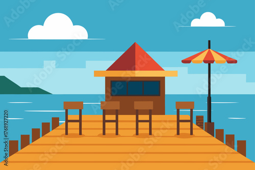Seaside Restaurant Wooden Floor Background Illustration