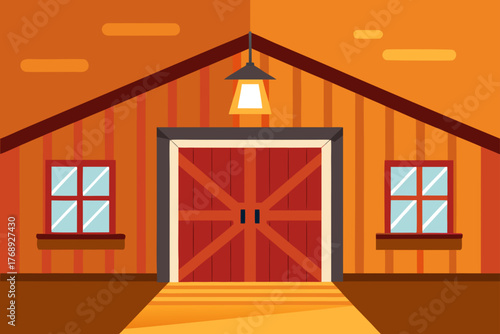 Vintage Barn Interior With Wooden Walls Illustration