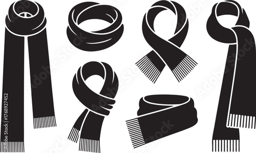 Winter Scarf and Muffler Black Silhouette Vector Icon Set