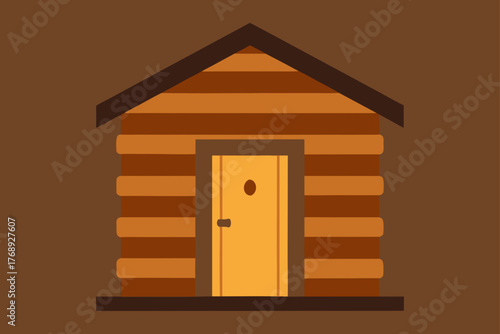 Wooden Log Cabin Entrance Door Background Illustration