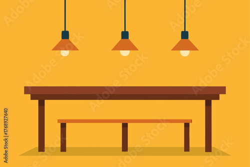 Wooden Table Under Hanging Lights Background Illustration