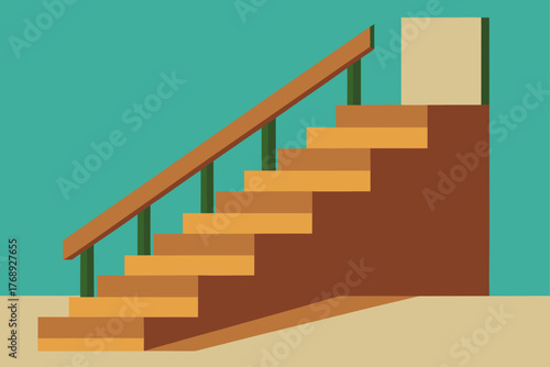 Wooden Staircase In Natural Light Background Illustration