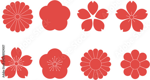 Bright Pink Japanese Floral Icons for Elegant Design