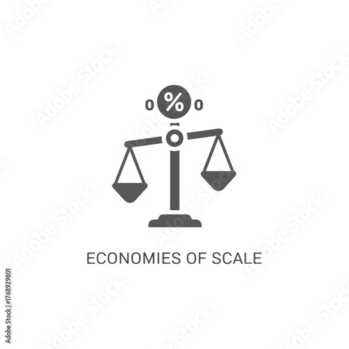 Economies of Scale Concept Illustration Showing Percentages and Balance Scales Symbolizing Economic Growth and Business Efficiency