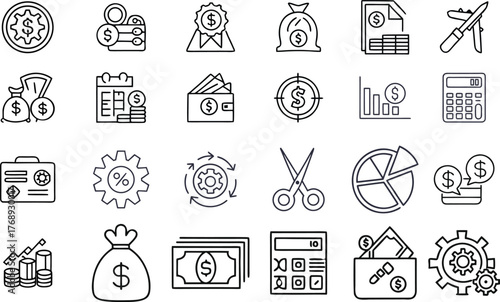 cost reduction icon set collection in outline style