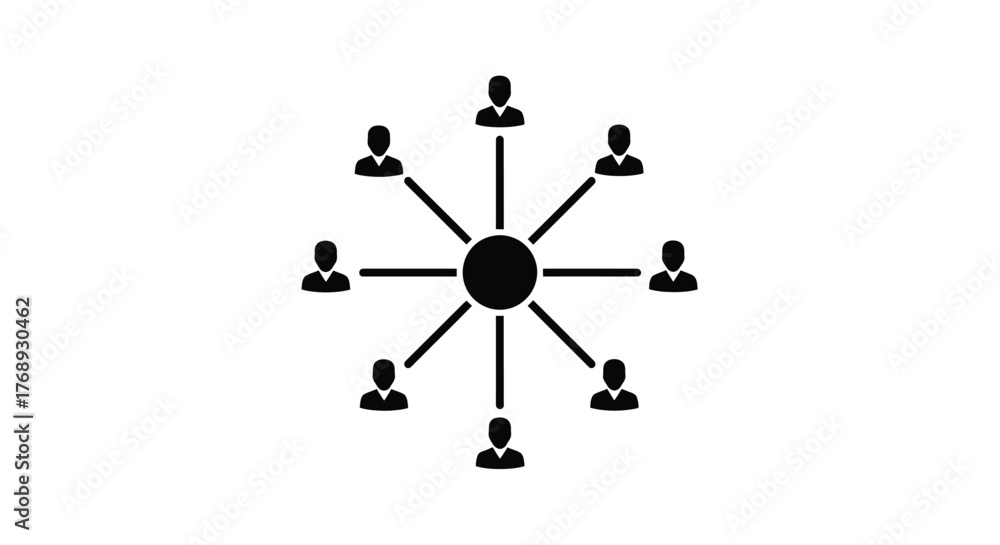 Obraz premium A simple black and white illustration depicting a central hub with people