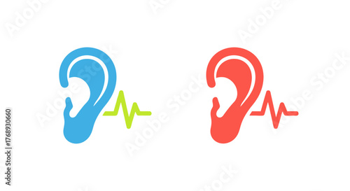Two ears with heartbeat lines representing hearing and health concepts
