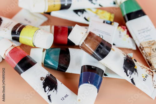 Group of used watercolor tubes