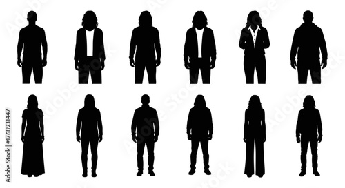 Silhouettes of diverse people standing in a group facing forward