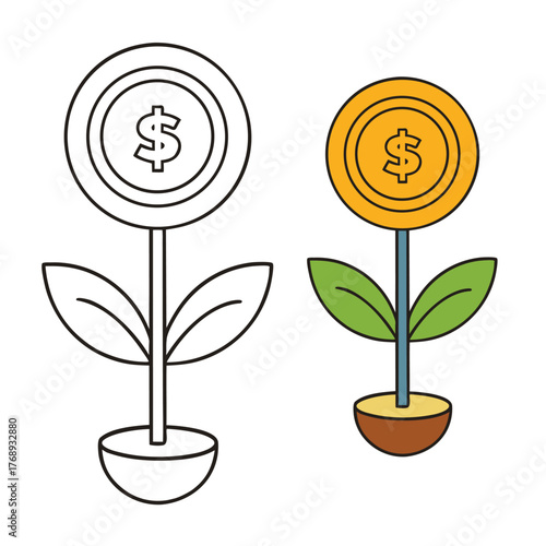 A beautiful coin flower plant coloring page featuring round, coin-shaped blossoms and delicate leaves, perfect for relaxing creativity and nature-inspired coloring fun.
