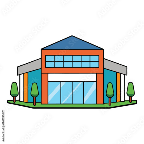 A grand shopping mall building with modern architecture, glass windows, and multiple floors filled with stores, restaurants, and bright signs inviting shoppers inside.
