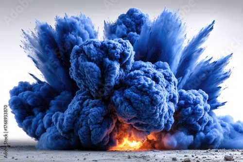 Blue cloud explosion with fiery orange center