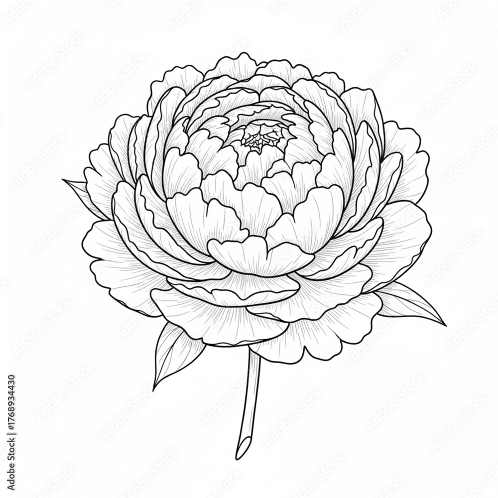 Obraz premium vector illustration of a peony flower line art isolated in white