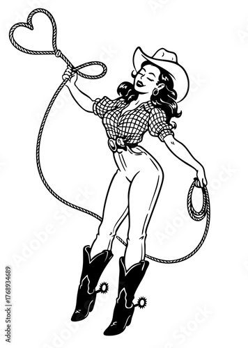 cowgirl girl with lasso shaped as heart