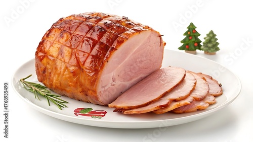 Delicious glazed ham sliced on a festive holiday plate