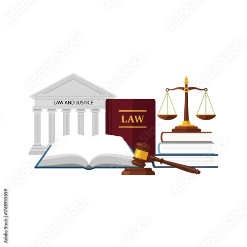 Law and Justice Concept Symbolizing Legal System with Gavel Scales of Justice Books and Building