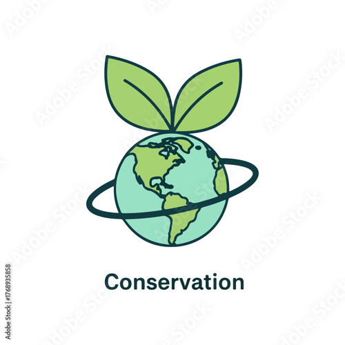 Conservation Globe with Leaves and Orbit Ring Icon Representing Environmental Protection and Sustainability Concept Art