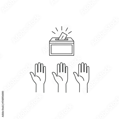 Election voting ballot box with raising hands symbolizing participation in democracy and voting process illustration