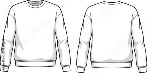 Basic Crewneck Sweatshirt Front Back Top View Fashion CAD Flat Sketch