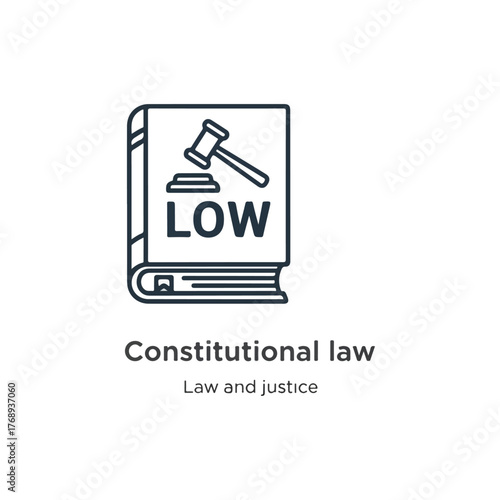 Constitutional Law Icon Book Symbol Gavel and Text LOW for Legal Justice and Government Concepts