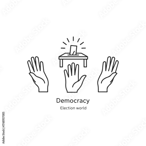 Democracy Election World Icon Featuring Hands and Ballot Box Symbolizing Voting Rights and Participation in a Democratic Process
