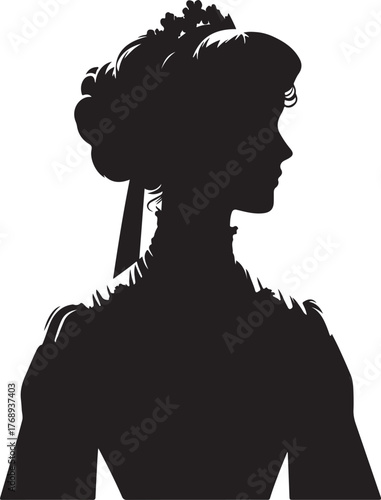 A stylish 1800s silhouette of a Russian female in classic fashion, capturing the elegance of the era.