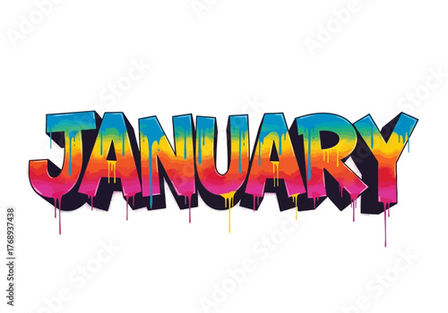 Vibrant Graffiti JANUARY Text with Dripping Paint Effect.