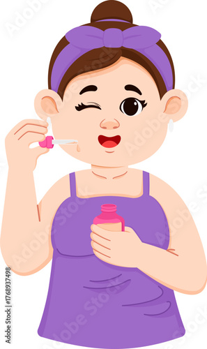 Illustration of a Woman Applying Face Serum