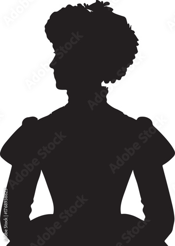 An illustration of a woman in the fashion of 1800s Russia, the design shows a female from the 19th century.