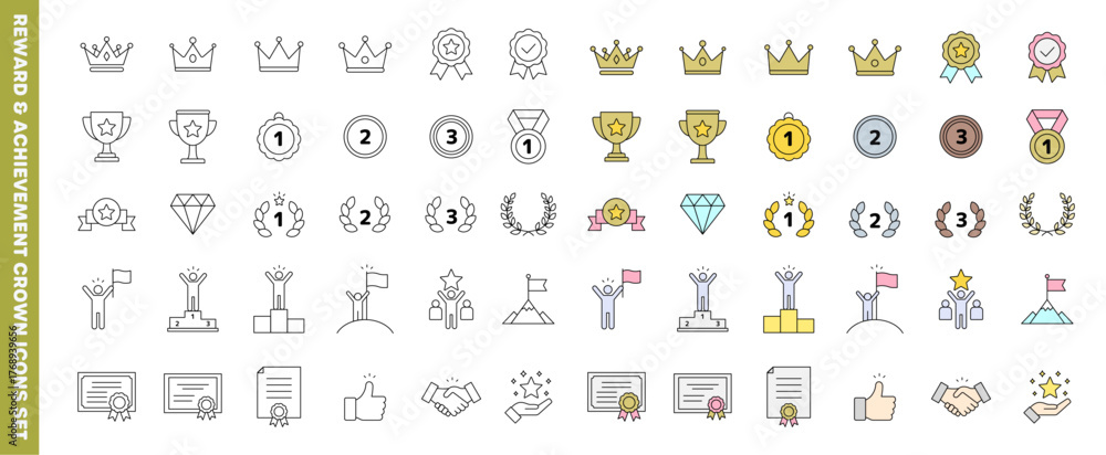 Fototapeta premium ランキング・目標達成などに使えるアイコンセット(線画・線画あり塗り)