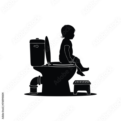 child girl potty toilet training icon silhouette