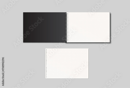 Vector realistic 3d spiral notebook sheets mockup with paper binder page for memo pads, isolated. For the business presentation journal, notepad, booklet, catalogue, publisher, advertising corporate