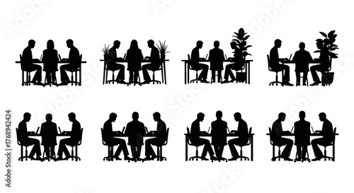 Silhouette of people seated at tables demonstrating collaboration and meeting concepts