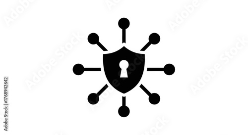 A black shield icon with a keyhole surrounded by connecting dots