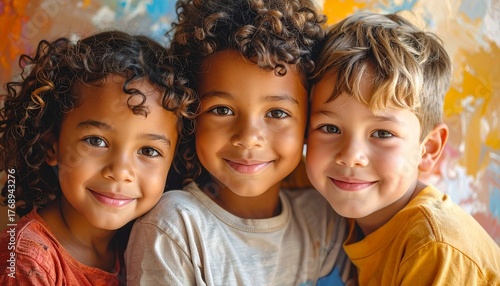 Colorful Portraits of Diverse Children Sharing Hugs