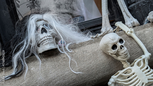 Halloween holiday paraphernalia and decorations for outdoor and backyard celebrations.