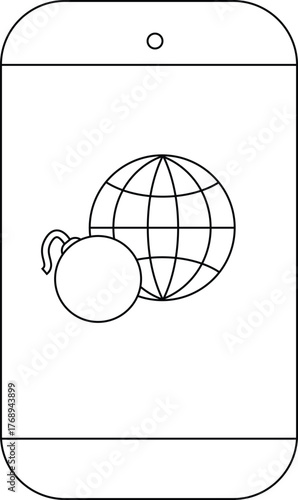 Cellphone displaying globe and bomb