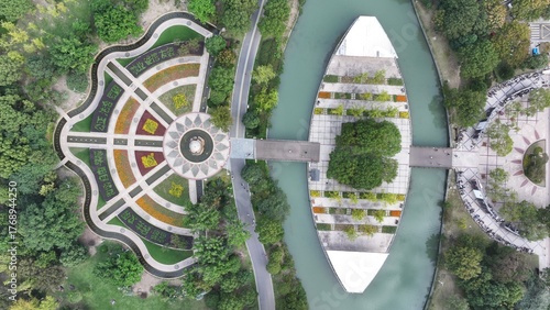 An aerial view of the greening environment in Liangfeng Ecological Park, Zhangjiagang