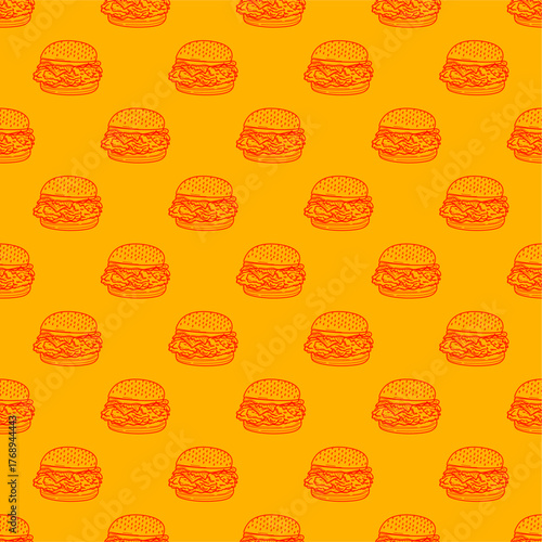 chicken burger pattern background. doodle fast food burger seamless pattern background. fried chicken burger pattern. Seamless Pattern of hamburger pattern.