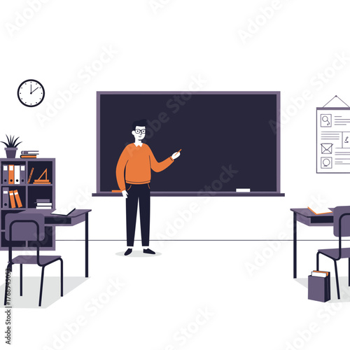 Flat Design Teacher in Classroom
