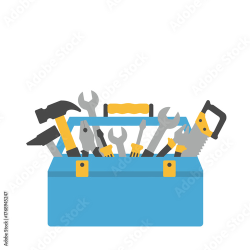 Flat Design Toolbox with Assorted Tools