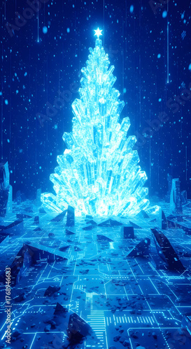 Glowing Crystal Tree with Star Topper on Circuit Board