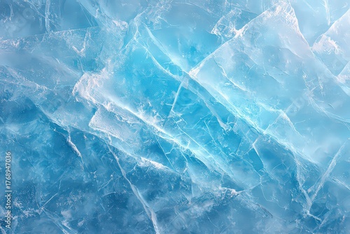 Abstract Cracked Ice Surface Texture in Light Blue Hues with Sparkling Accents Winter Background