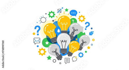 Creative light bulbs symbolizing innovation ideas brainstorming concepts solutions and new discoveries in a vibrant conceptual arrangement isolated on white background